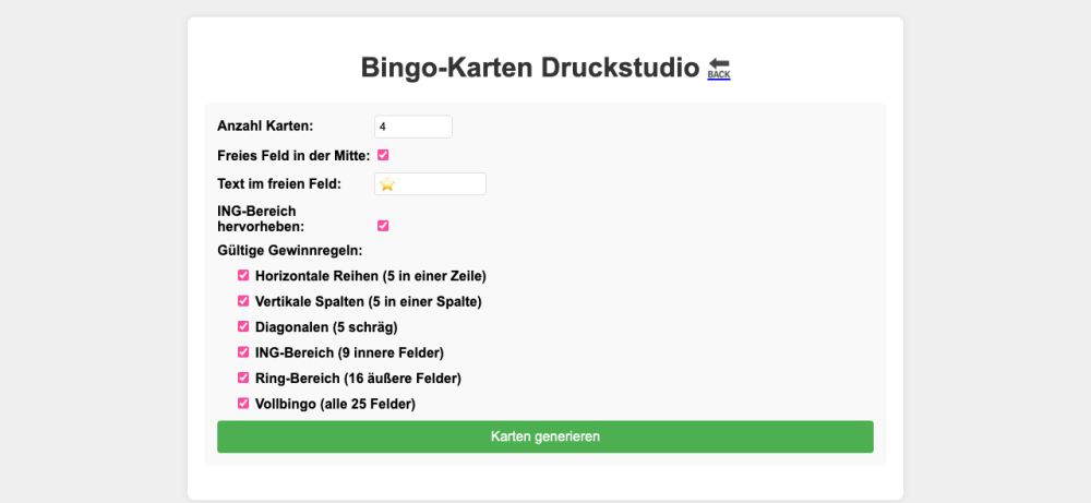 Bingo-Karten Druckstudio